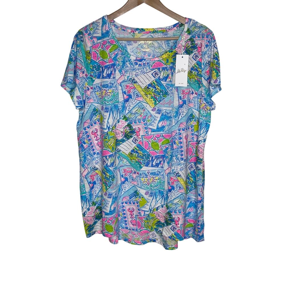 NWT Lilly Pulitzer Etta Scoopneck Top XL Coastal Print